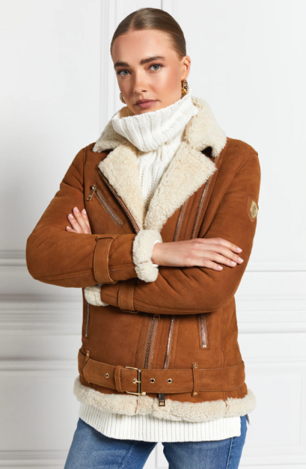 Jaket Aviator dengan Aksen Bulu di Kerah